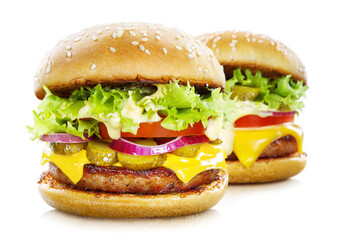 Delicious burgers, isolated on white background