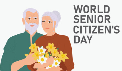 World Senior Citizen's Day. Cute old couple. Vector illustration