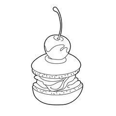 Coloring book cake, tasty doodle food vector illustration