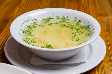 Breakfast including compote, salad, soup