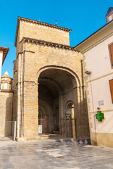 Main entrance of the Cathedral of San Pedro de Jaca in Aragon. Spain