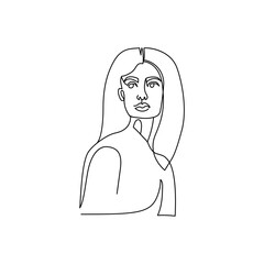 Drawing of a woman's face in a minimalist line style. Fashion illustration for cosmetics. Continuous line Art. Trendy minimal print. Beauty logo. Vector. Isolated