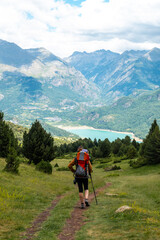 Fototapeta na wymiar Trekking towards Ibon de Piedrafita in the Tena Valley in the Pyrenees, Huesca, Spain