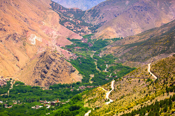 The beautiful valley of Imlil between the atlas mountains in Morocco