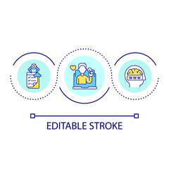 Virtual assistant service loop concept icon. Artificial intelligence abstract idea thin line illustration. Computer science. AI technology. Isolated outline drawing. Editable stroke. Arial font used