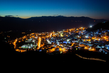 Fototapeta premium Cityscape of the blue city Chefchaouen by night