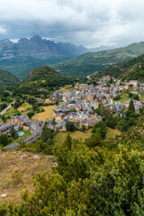Fototapeta premium View of the mountains and the town of Panticosa in the Pyrenees. Huesca. Spain