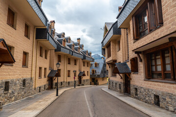 Streets of the traditional mountain village of Panticosa in the Pyrenees. Huesca. Spain