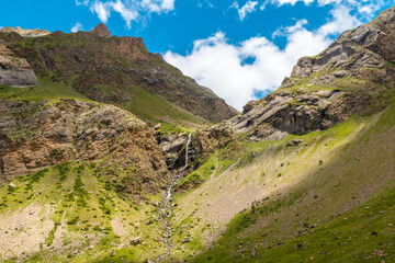 Landscape of the Pyrenees from the Salto de Tendenera Waterfall in the Ripera Valley, Huesca