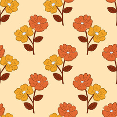 Fototapeta na wymiar Groovy wild flower herb seamless pattern background