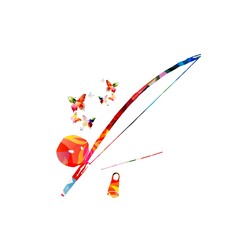 Berimbau, Brazilian capoeira musical instrument, colorful with butterflies vector illustration