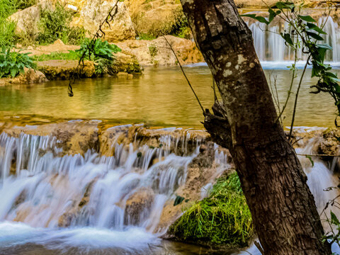 Flowing waterfall in Akchour, Chefchaouen, Morocco