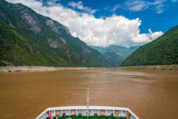 Front of passenger ship on Yangtze river in China