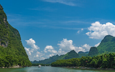 Tourist boat sailing on a Li River in China