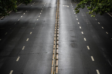 Empty road lanes in the Xian city