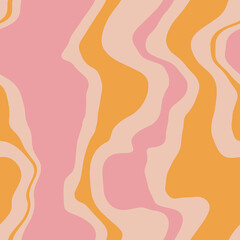 Groovy hippie retro seamless pattern. Disco wavy marble background for trendy funky prints. Trippy psychedelic swirl summer backdrop.