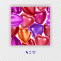 Seamless endless pattern with 3D hearts of bright colors, Pattern for fashion and wallpaper or greeting cards design, Vector EPS 10 format