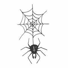Hand Draw sketch, spider and web. Halloween concept. Vector illustration
