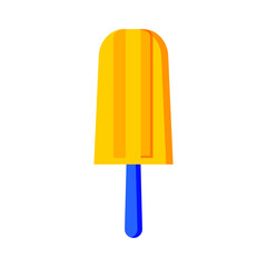 Yellow ice cream with blue stick isolated on white background. Summer cute print. Vector.