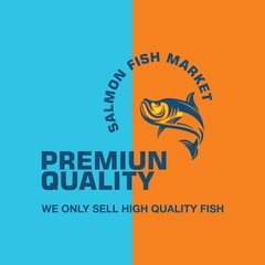 salmon fish premium quality logo, great silhouette of great salmon swimming, vector illustrations