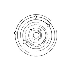 Hand drawn black and white vector ink illustration of solar system. Schematic representation © Kseniyart