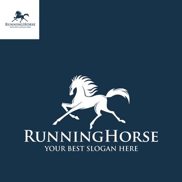 running horse simple logo, silhouette of great running stallion vector illustrations