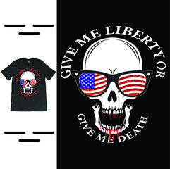 Fototapeta na wymiar Give me Liberty or Give Me Death Skull USA Flag T-Shirt Vector Design, USA Flag 1776 Faded T-Shirt, Ready to Print Hight-Quality File.