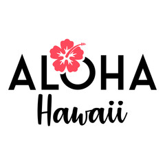 Banner con texto manuscrito Aloha Hawaii con silueta de flor de hibisco. Logo vacaciones. Vector en color negro y rosa © teracreonte