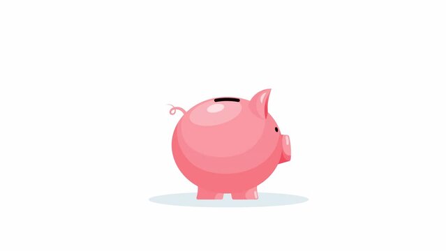 Piggy bank in the form of a piglet and coin. Money saving or accumulating, Financial services, Deposit concept. Animation video.