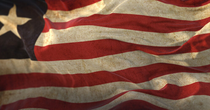 Old Liberia Flag waving at wind