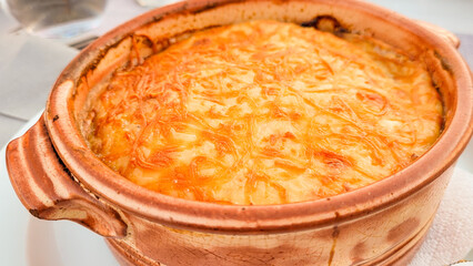 Moussaka in a clay pot