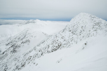 Fototapeta na wymiar landscape panoramic view of snowed winter tatra mountains