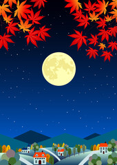 Fototapeta premium ノーマル版十五夜お月見な秋の里山背景タテ