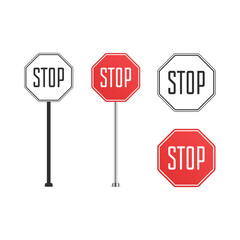 Traffic regulatory Stop Sign isolated on white background. Red STOP icon in flat style. Danger symbol concept. Vector illustration EPS 10.
