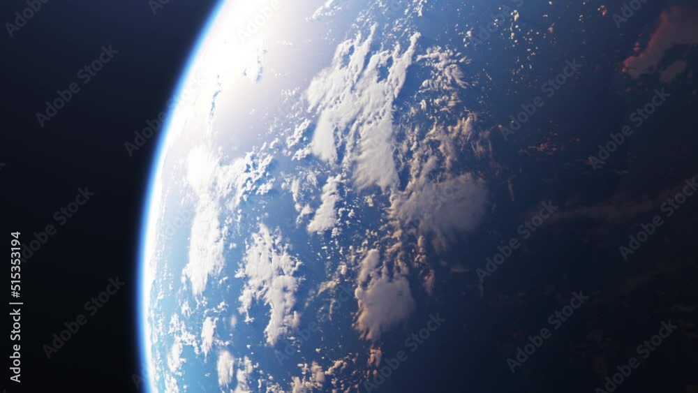 Wall mural zoom in to planet earth, world skyline, globe side. amazing view from outer space. ultra high defini