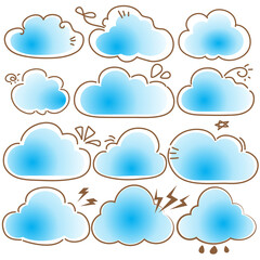 Fototapeta premium Set of cute blue cloud frames on white background.