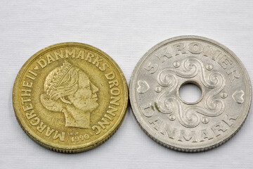 Danish krone coins closeup