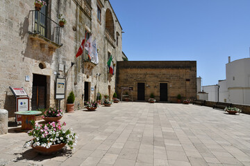 Fototapeta na wymiar The town square of Specchia, a medieval village in the Puglia region of Italy.
