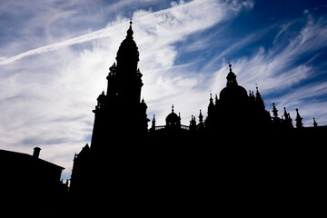 Naklejka premium silhouette of the cathedral in the evening Santiago de Compostela, Galicia