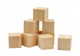 Wooden geometric cube blocks isolated	
