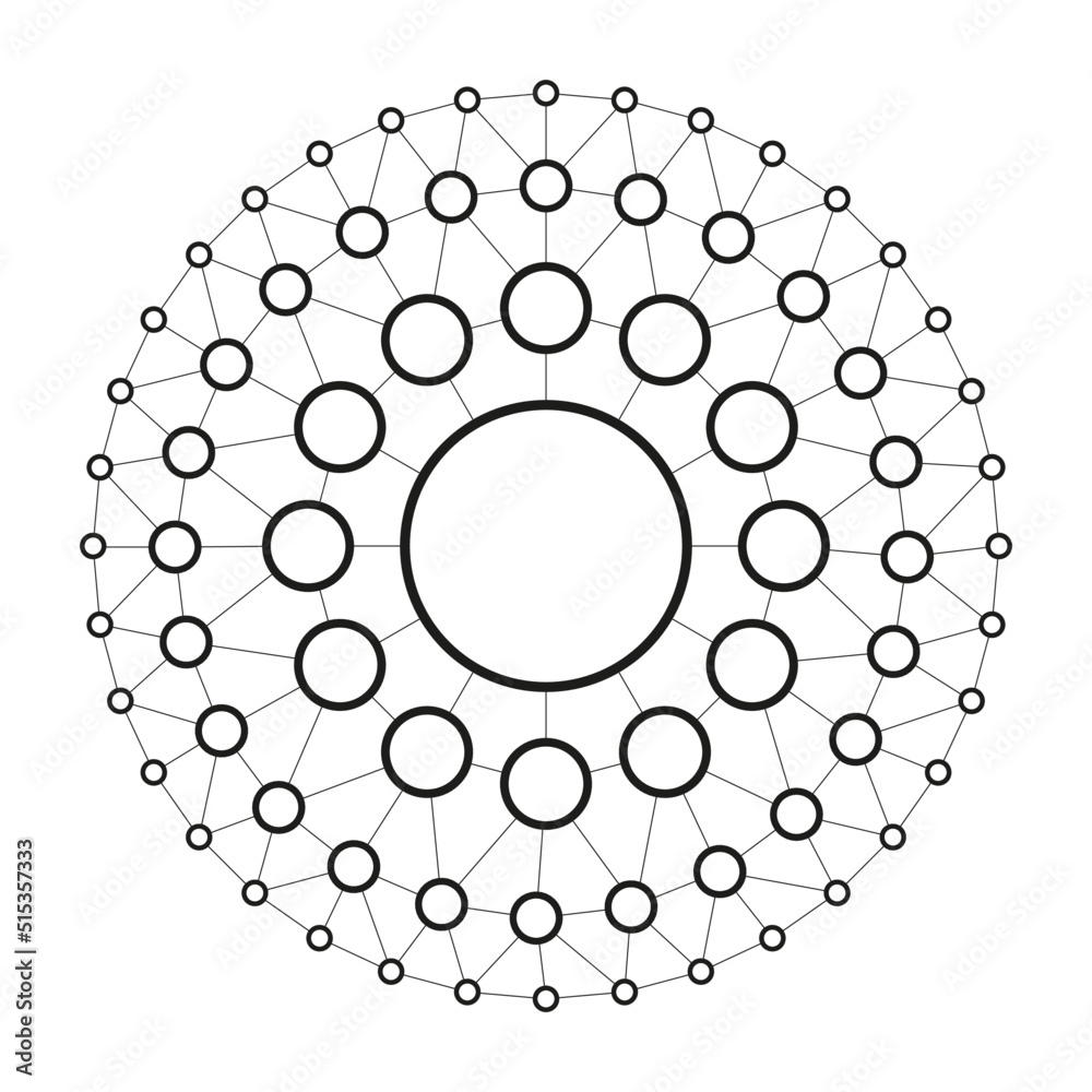Aufkleber Circular network connected dots and lines technology background template. User blockchain linked global digital database graphic vector