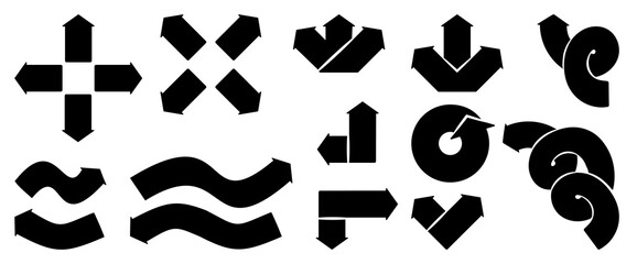 Bold black arrows vector set isolated on white background