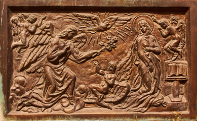 Fresco of the angel Gabriel appearing to Mary. And you will give birth to a son and you will name him Jesus.