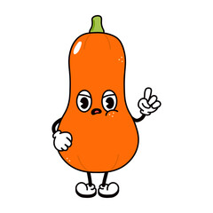 Cute angry sad pumpkin character. Vector hand drawn traditional cartoon vintage, retro, kawaii character illustration icon. Isolated on white background. Angry pumpkin character concept