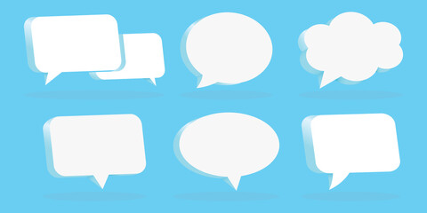 3D Blue Speech Bubble Collection set, 3d white chat icon set collection on blue background