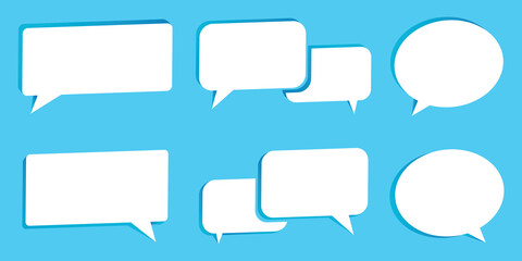 3D Blue Speech Bubble Collection set, 3d white chat icon set collection on blue background