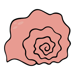 Sea shell. Pink underwater fossil. Color vector illustration. Isolated background. Cartoon style. Former home of the clam. Invertebrate exoskeleton. Idea for web design.