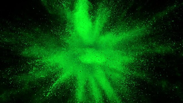 Super Slow Motion of Green Powder Explosion Isolated on Black Background. Filmed on High Speed Cinema Camera, 1000fps.