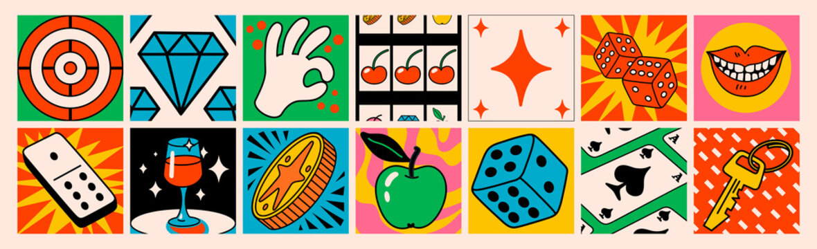 Naklejki Cartoon vector Comic characters. Crazy cartoons Abstract vector collection in trendy retro comic style