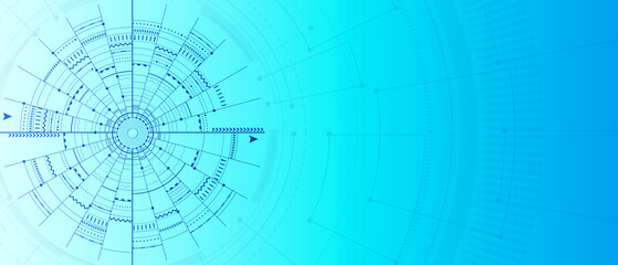 Technology dark blue line silhouette on blue abstract background